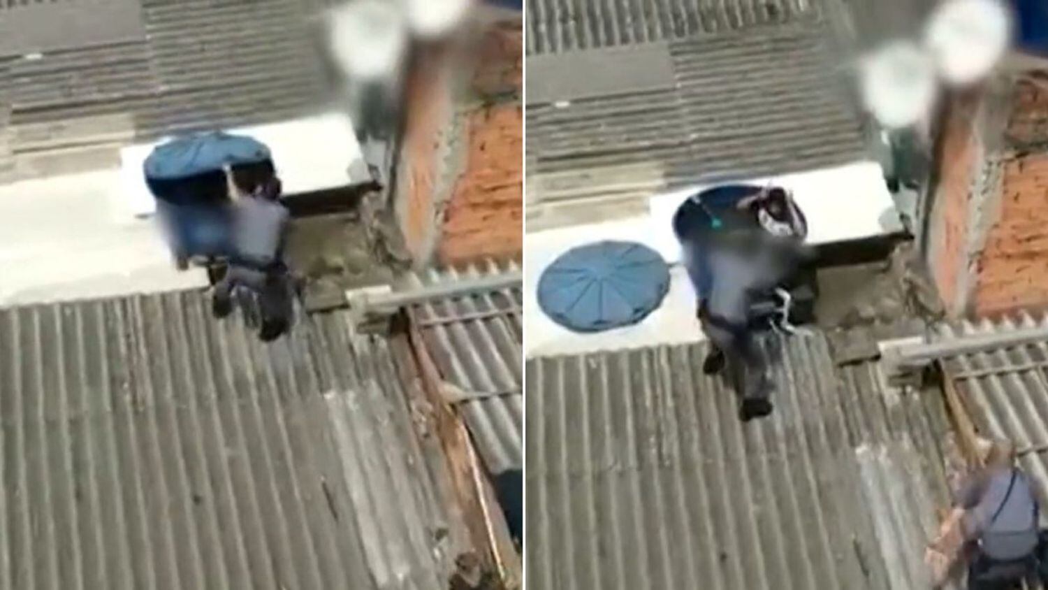 Testemunha filmou o momento em que os policiais subiram na laje para encontrar o suspeito