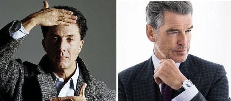 Os atores Dustin Hoffman e Pierce Brosnan