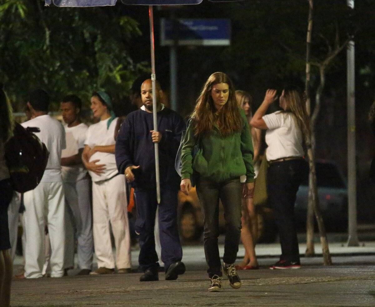 A atriz estava gravando no centro do Rio de Janeiro para sua próxima novela