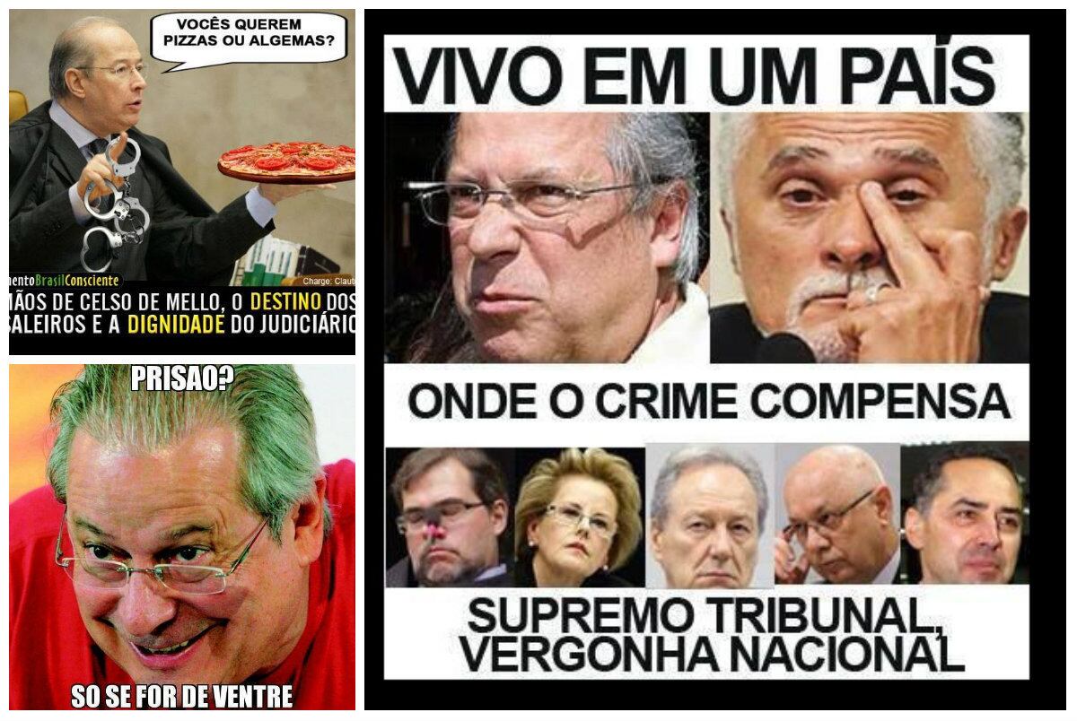 O futuro dos mensaleiros deve ser decidido nesta quarta-feira (18) durante sessão do STF (Supremo Tribunal Federal). O assunto já resultou em piadas e na ira de muitos internautas que comentaram o assunto. Veja algumas imagens que os usuários da rede social Facebook estão compartilhando