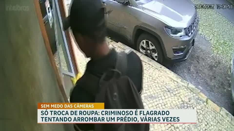 Câmeras de segurança flagram criminoso tentando arrombar prédios na região Leste de BH