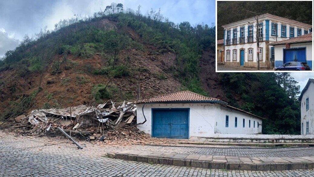 Encosta do Morro da Forca caiu sobre dois imóveis em Ouro Preto (MG)