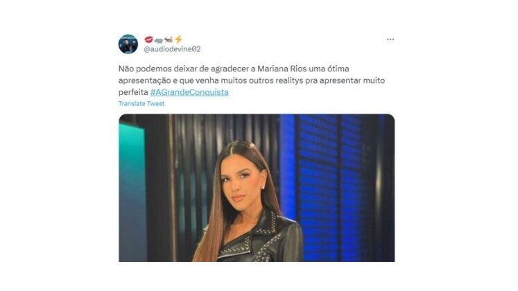 A querida apresentadora Mariana Rios também ganhou o seu destaque entre os internautas, que desejaram que ela apresente mais realities na Record TV. Chiquérrima!