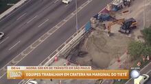 Cratera na Marginal Tietê complica trânsito em São Paulo