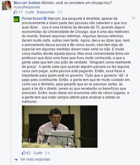 Um internauta perguntou se o ministro se considerava um "Chicago Boy"