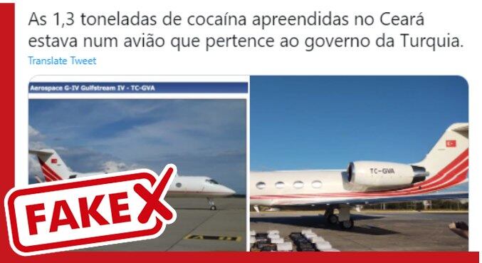 Publicação afirma, erroneamente, que o jato que foi apreendido pela PF ainda pertence à Turquia
.