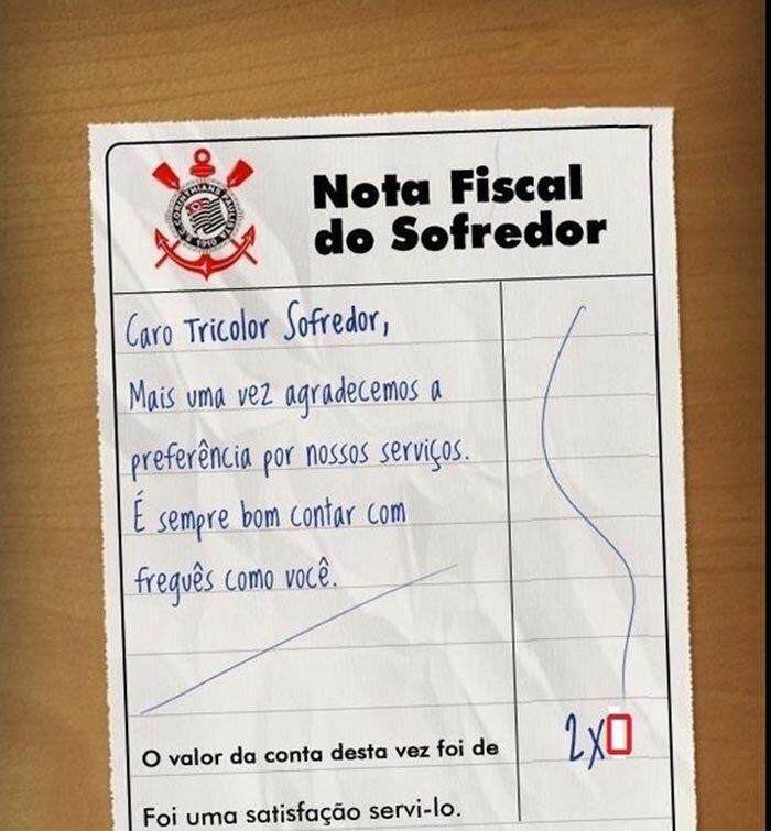 Para alguns corintianos o time do São Paulo é tão freguês que já tem até recibo fiscal