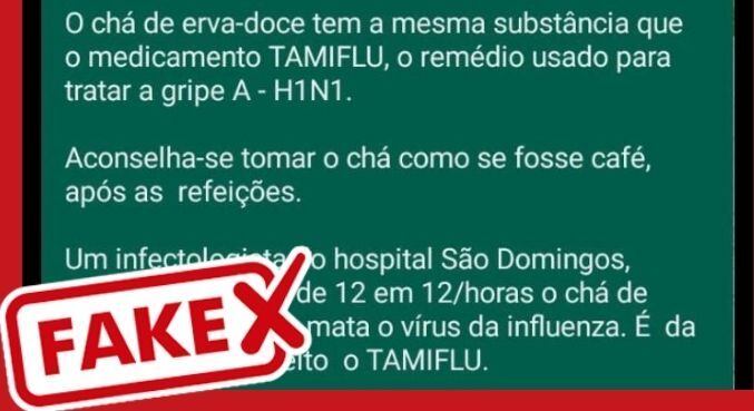 Mensagem amplamente divulgada no WhatsApp trazia diversas informações falsas sobre o tratamento do vírus da Influenza