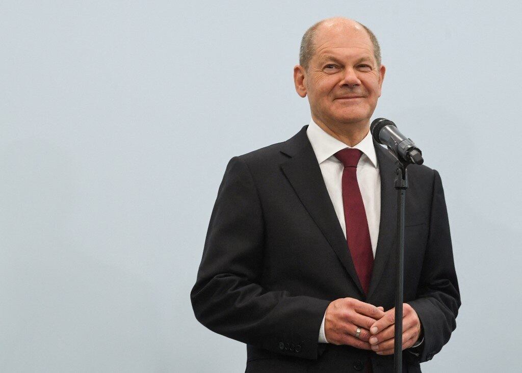 Olaf Scholz, vencedor das eleições legislativas na Alemanha, participa de uma coletiva de imprensa