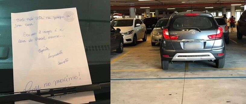 O bilhete foi deixado no para-brisa do veículo