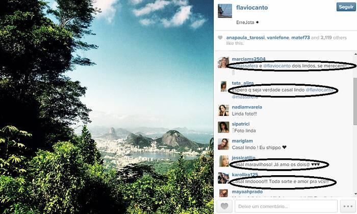 Na imagem acima, os fãs "metralharam" Flavio com mensagens de apoio ao casal. Uma das seguidoras chega a falar que eles se merecem.

— @massafera e @flaviocanto dois lindos, se merecem!! 
