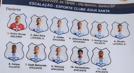 Material de divulgação do Água Santa traz escalação