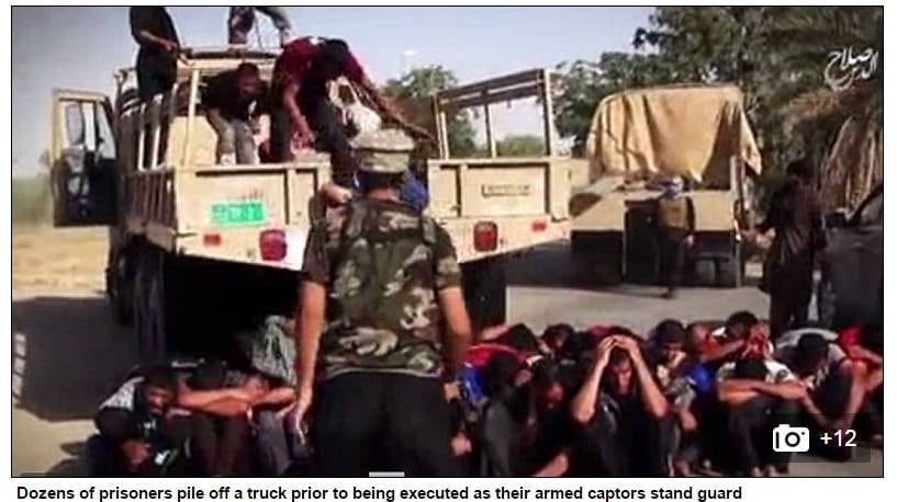 Na ocasião, homens do Estado Islâmico capturaram soldados
iraquianos na base militar de Speicher, perto de Tikrit, e os executaram em diversos
locais, principalmente no antigo complexo do palácio presidencial da cidade, construído
pelo ex-ditador Saddam Hussein