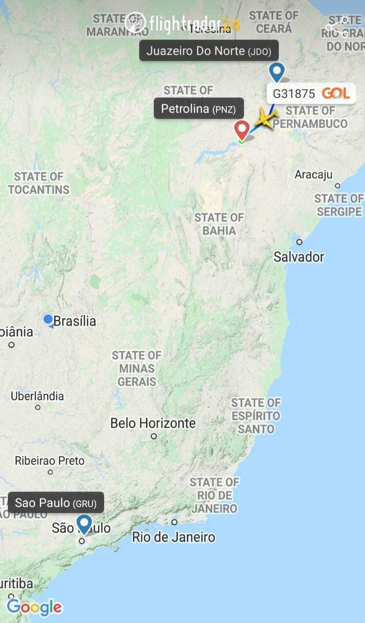 Voo para São Paulo é desviado para Petrolina
