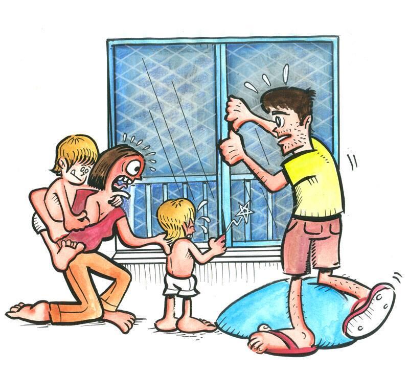 A reação da mãe diante
do acidente doméstico.