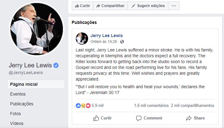 Publicação afirma que o derrame foi pequeno e que ele está com a família