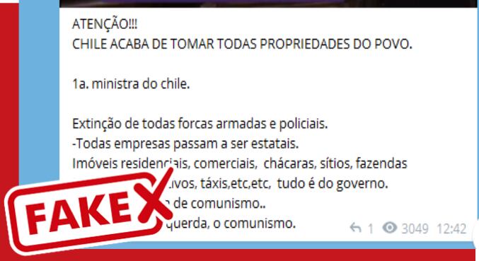 É falsa informação de que o Chile estatizou todas as empresas do país e acabou com Forças Armadas