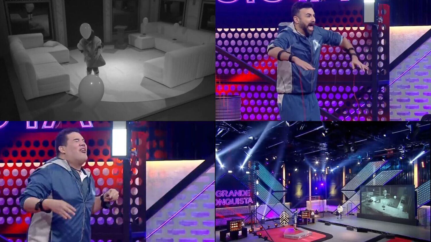 Tálamo chegou com postura de durão e confiante para guiar Gyselle. O problema é que o carão não suportou nem o primeiro choque. A atriz acabava esbarrando nas bexigas e o repórter se contorcia com os choques!

A quarta dupla foi Thiago Servo e Erick Ricarte. O jornalista já chegou ao púlpito desesperado, mas engoliu o choro e guiou Servo pela atividade. O eliminado se esgoelava de tanto gritar quando o cantor batia nas bexigas, e finalizou a prova rouco: "O que o Thiago me pede que eu não faço, né?"