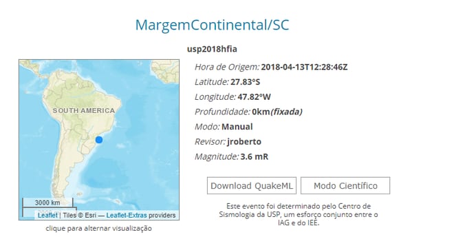 Tremor de baixa intensidade foi registrada em Santa Catarina