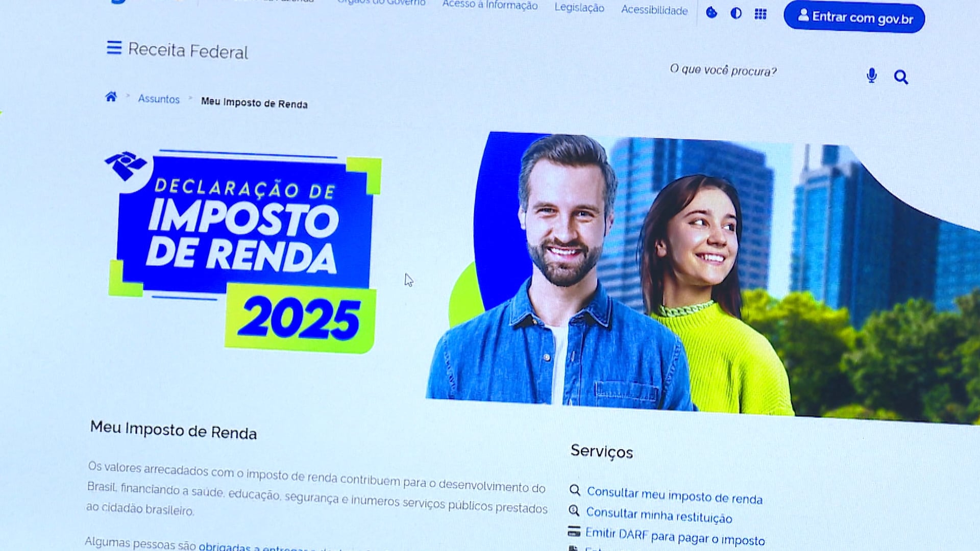 Página do site da Receita Federal exibindo a seção da Declaração de Imposto de Renda 2025