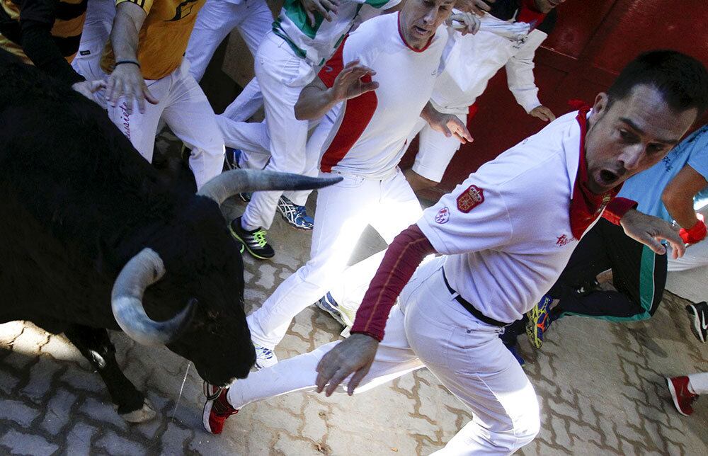 
Durante os nove dias de festa, as ruas de Pamplona ficam cheias de
gente vestida de branco e vermelho