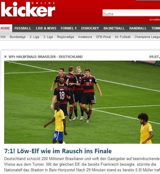O site da revista Kicker disse
que a Nationalelf, como é chamada a seleção de futebol na Alemanha, caminha em “frenesi
para a final”