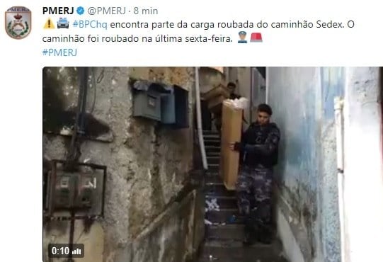 PM divulgou no Twitter vídeo de carga retirada do morro São João