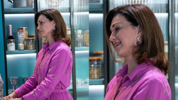 Look monocromático? Temos! De vestido e brincos roxos, Ísis provou mais uma vez que é um ícone de elegância em Tagem
