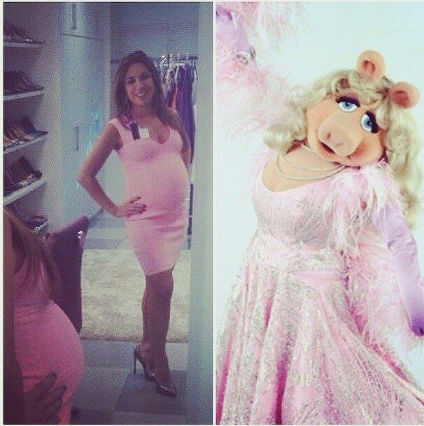 Recentemente, já com barrigão de quase oito meses, ela chegou a fazer uma brincadeira ao se comparar com a personagem Piggy, dos Muppets
