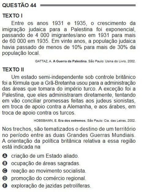 Questão do primeiro dia do Enem PPL de 2016 traz tema da imigração judaica
