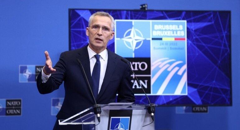 O secretário-geral da Otan, Jens Stoltenberg, durante coletiva de imprensa