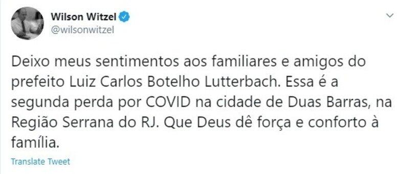 Governador Wilson Witzel lamentou a morte de Lutterbach