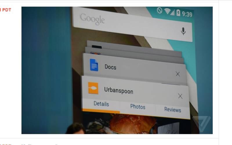 O Android L inclui um recurso chamado "Recentes", em que ele empilha janelas do Chrome e de outros aplicativos usados recentemente