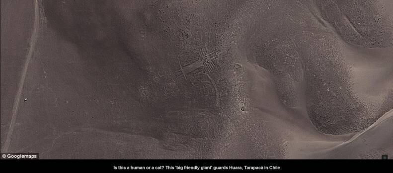 Este desenho é um homem ou um gato? Este amigável gigante encontra-se Tarapacá, no Chile