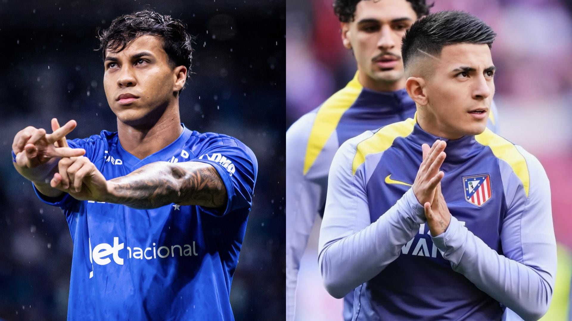 Kaio Jorge comemora gol pelo Cruzeiro, enquanto Almada se prepara para jogo