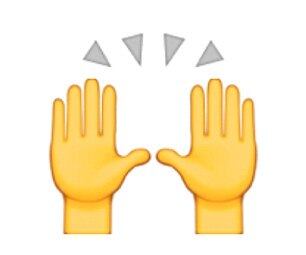 A pesquisa também revelou que o emoji da "pessoa lenvantando duas mãos" é mais usado no lugar de palavras que tem a ver com espera ou parada