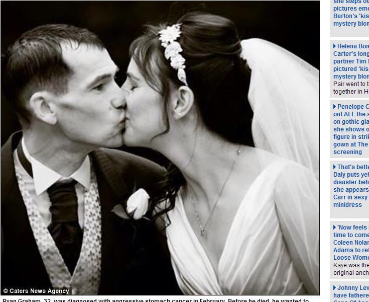 Segundo a publicação, o primeiro desejo de Ryan era se casar. Ele pediu Amy,
sua companheira, em casamento um mês depois de saber da doença terminal. Os dois se conheceram em 2012 e demoraram apenas seis semanas para organizar a festa de união