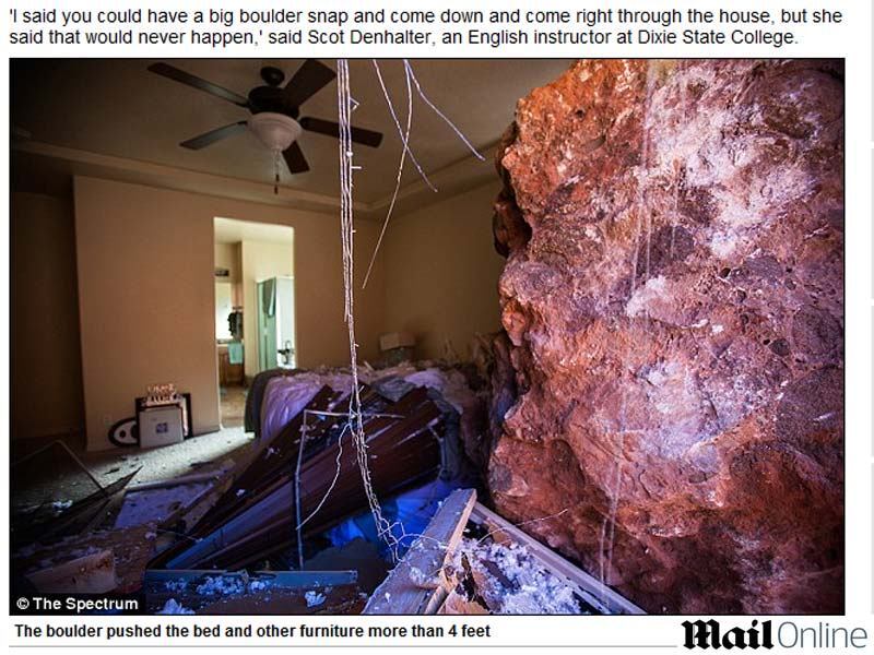 

Apesar dos ferimentos, Wanda conseguiu se arrastar até
encontrar um telefone dentro da casa e chamar os serviços de emergência. Seu
marido, Scot Denhalter, que não estava na residência no momento do acidente,
disse ao jornal Salt Lake Tribune que Wanda escutou um barulho estranho antes
do acidente e decidiu rolar para o lado oposto da cama do casal

