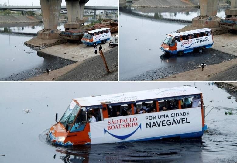 Em meio ao trânsito caótico da metrópole paulista, quem passou pela Marginal Tietê nesta quarta-feira (17) pôde ver um ônibus anfíbio navegando dentro do Rio Tietê. A ação faz parte da Por uma Cidade Navegável, campanha realizada pela mesma organização da São Paulo Boat Show, exposição náutica que acontece entre os dias 25 e 30 de setembro
Texto: Gilmar Junior, estagiário do R7