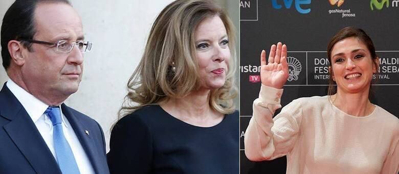 Hollande vive no Palácio do Eliseu com sua companheira (esq.), mas é acusado de manter affair com atriz (dir.)