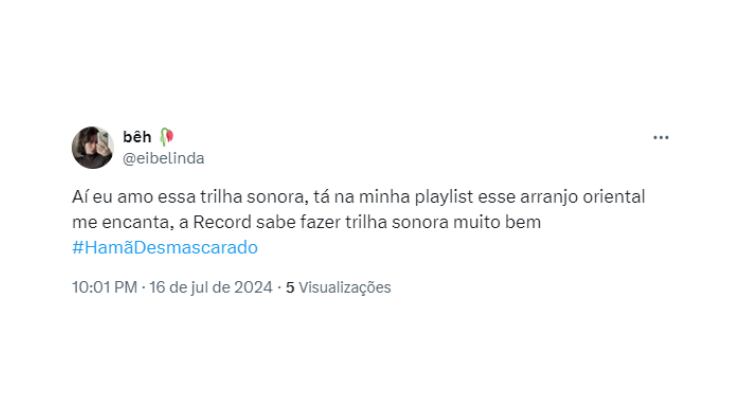 Mais tarde, Xerxes foi ao encontro de Ester e a cena foi marcada por uma linda melodia. Uma fã pontuou: “Amo essa trilha sonora. Esse arranjo me encanta”.