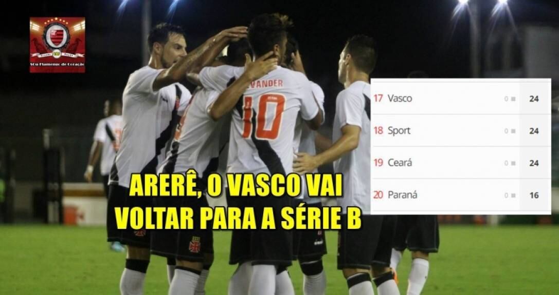 Internautas tiram sarro do Vasco na zona de rebaixamento