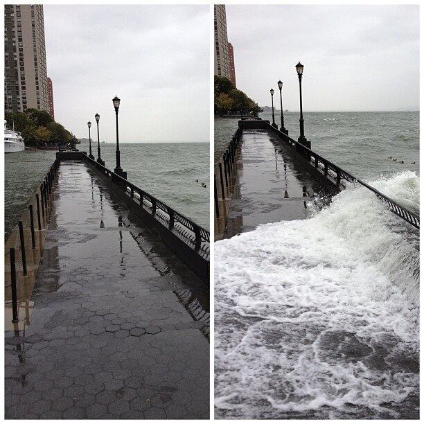 Também em Manhattan, o Parque Battery ficou coberto de água