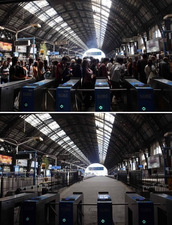 Todas as linhas de trem estão paralisadas, assim como os ônibus de curta e longa distância e o metrô.
A agência Reuters publicou uma série de fotos comparando pontos de Buenos Aires antes e durante a greve, o que chamou a atenção para as cenas típicas de uma "cidade-fantasma"




