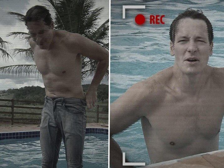 Durante uma visita que fez à fazenda de Amado Batista, Faro não aguentou o calor de Goiânia e mergulhou na piscina do cantor usando calça jeans

+Veja em fotos a trajetória do apresentador Rodrigo Faro!
