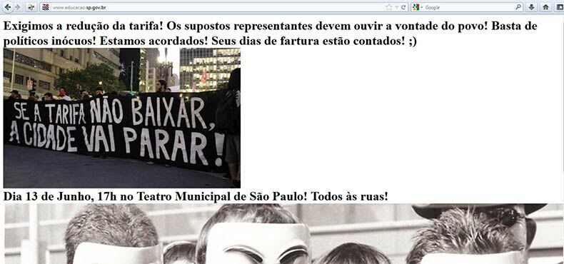 Os invasores deixaram o convite para o manifesto contra o aumento da tarifa no centro de São Paulo