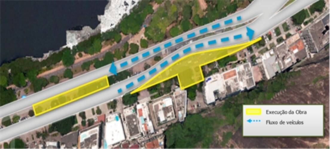 Três faixas de rolamento da pista sentido Humaitá da av. Epitácio Pessoa serão deslocadas para a área central da via
