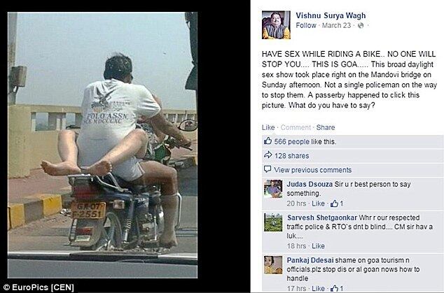 No Facebook, o Vishnu Surya Wagh foi irônico ao comentar o ato:

— Faça sexo andando de moto. Ninguém vai impedi-lo. Essa é Goa.
