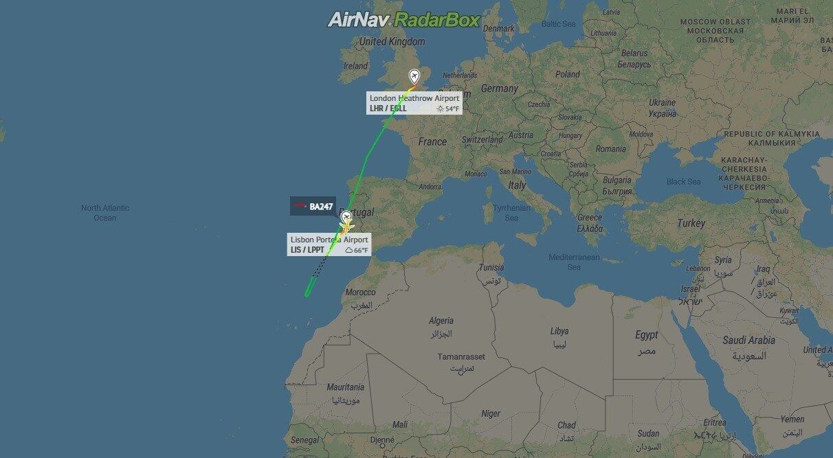 Rota do British Airways desviada para Lisboa