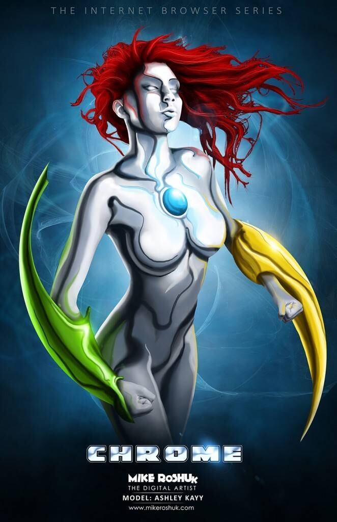 Google Chrome
O popular navegador da empresa gigante das buscas ganhou uma versão bem futurista na versão de Roshuk. O artista afirma que esse foi o primeiro conceito que surgiu em sua ideia quando ele criou a série Internet Browser. A empresa parece ser feita de cromo e também tem acessórios seguindo o esquema de cores do navegador

Faça o download do navegador no Ultradownloads!

